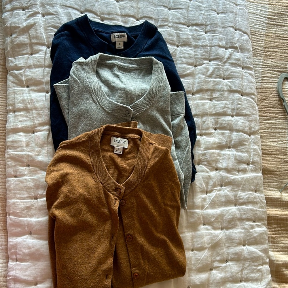 THREE J.Crew cardigans (brown, navy, gray) size small